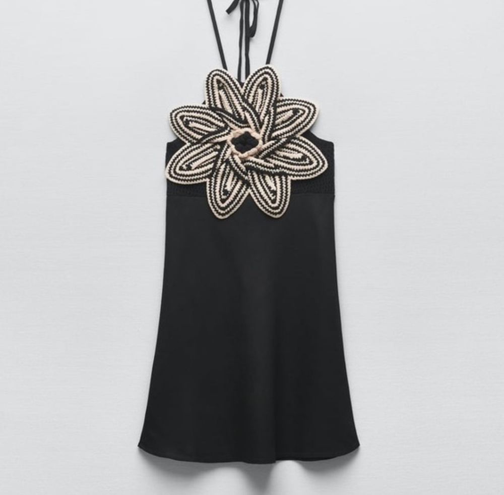 Black Flower Knit Crotchet Dress